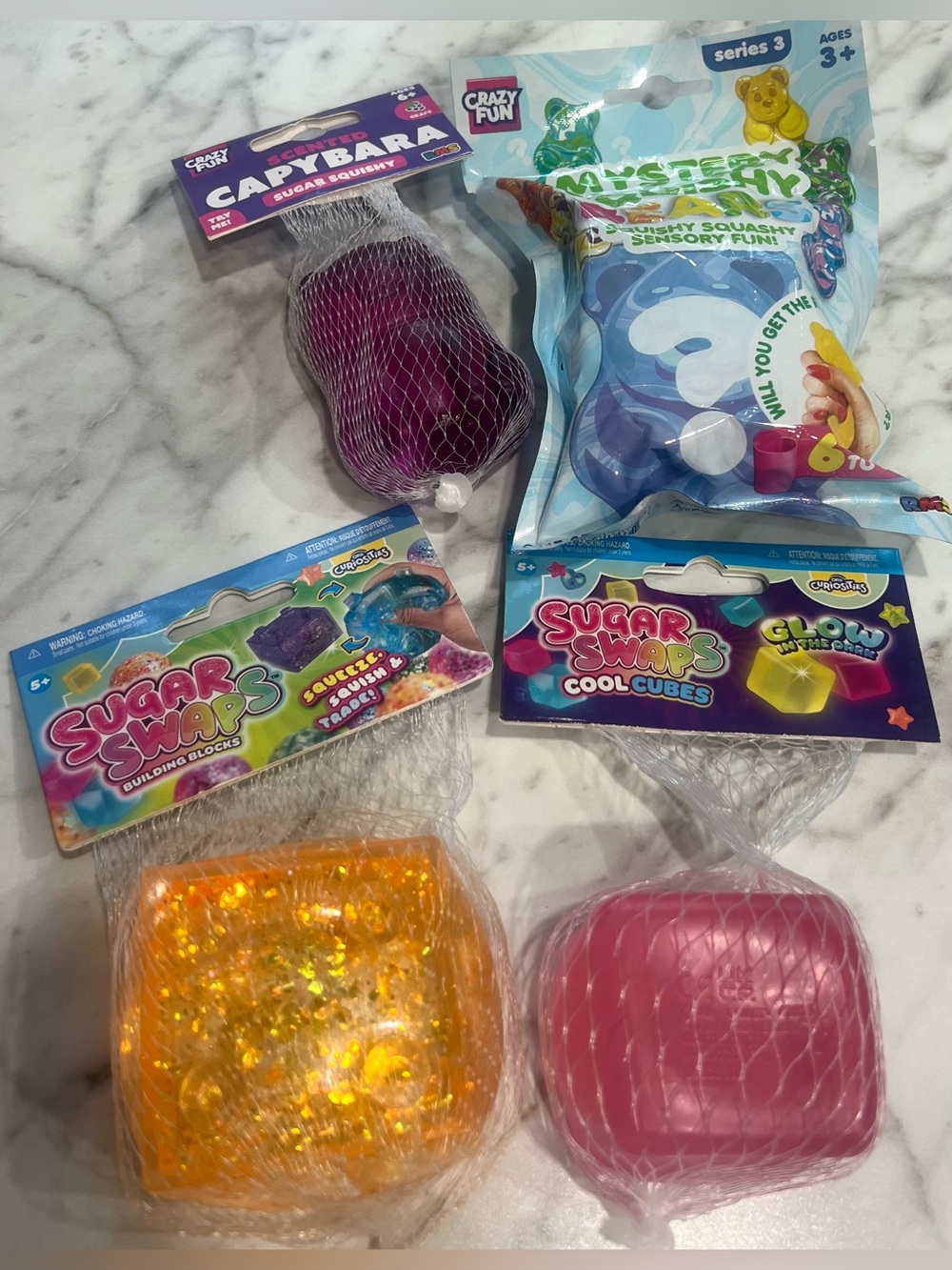 NWT Sugar Swaps Sensory Toy Squishy Bundle- Building Block Cool Cube Capybara